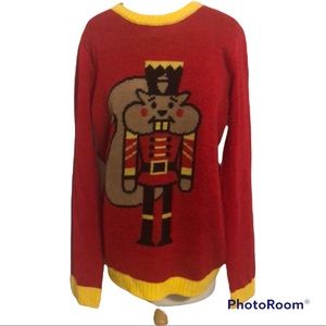 Norther Pole nutcracker red and yellow Christmas pullover sweater, size M